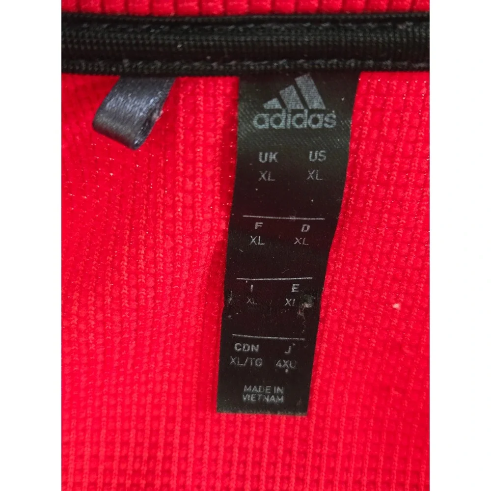 Adidas A482 Mens XL Red Waffle Knit 3-Stripes Quarter Zip Pullover FT6579 Logo